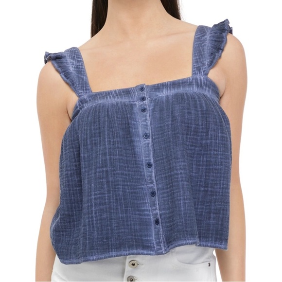True Craft Navy Blue Gauze Crop Tank Top Women’s XL - Picture 1 of 9
